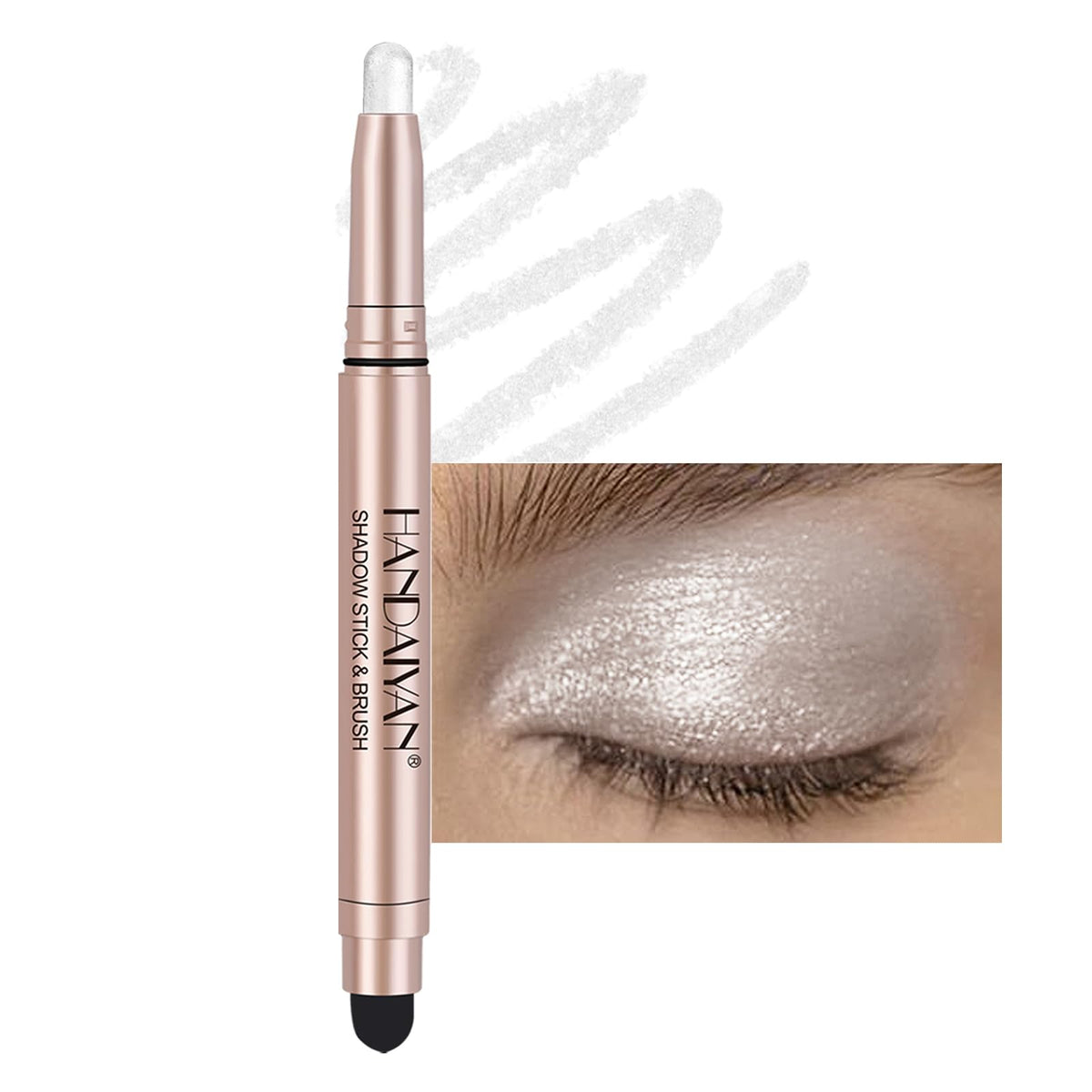 Dekrion Shimmer-Cream Eyeshadow Stick, Waterproof Glitter Eye Shadow Pencil, 01 Silvery-White