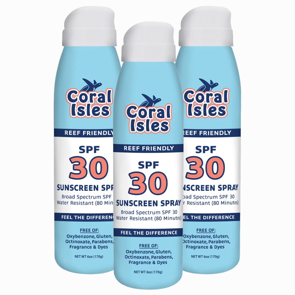 Coral Isles Sunscreen Spray Spf 30 - Water Resistant, Fragrance Free - 3 Pack, Reef Safe