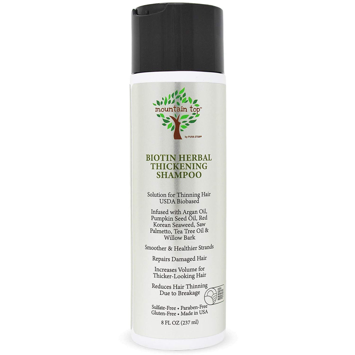 Mountain Top Biotin Herbal Shampoo 8Oz - Thickening With Argan Oil & Seaweed, Sulfate Free