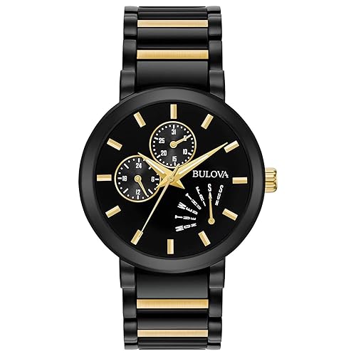 Bulova Men'S Black Ion-Plated & Gold Tone Stainless Steel Multi-Function Quartz Watch 98C124