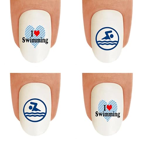 Hipzysticky I Love Swimming Heart Nail Decals - Waterslide Acrylic Nail Art Accessories