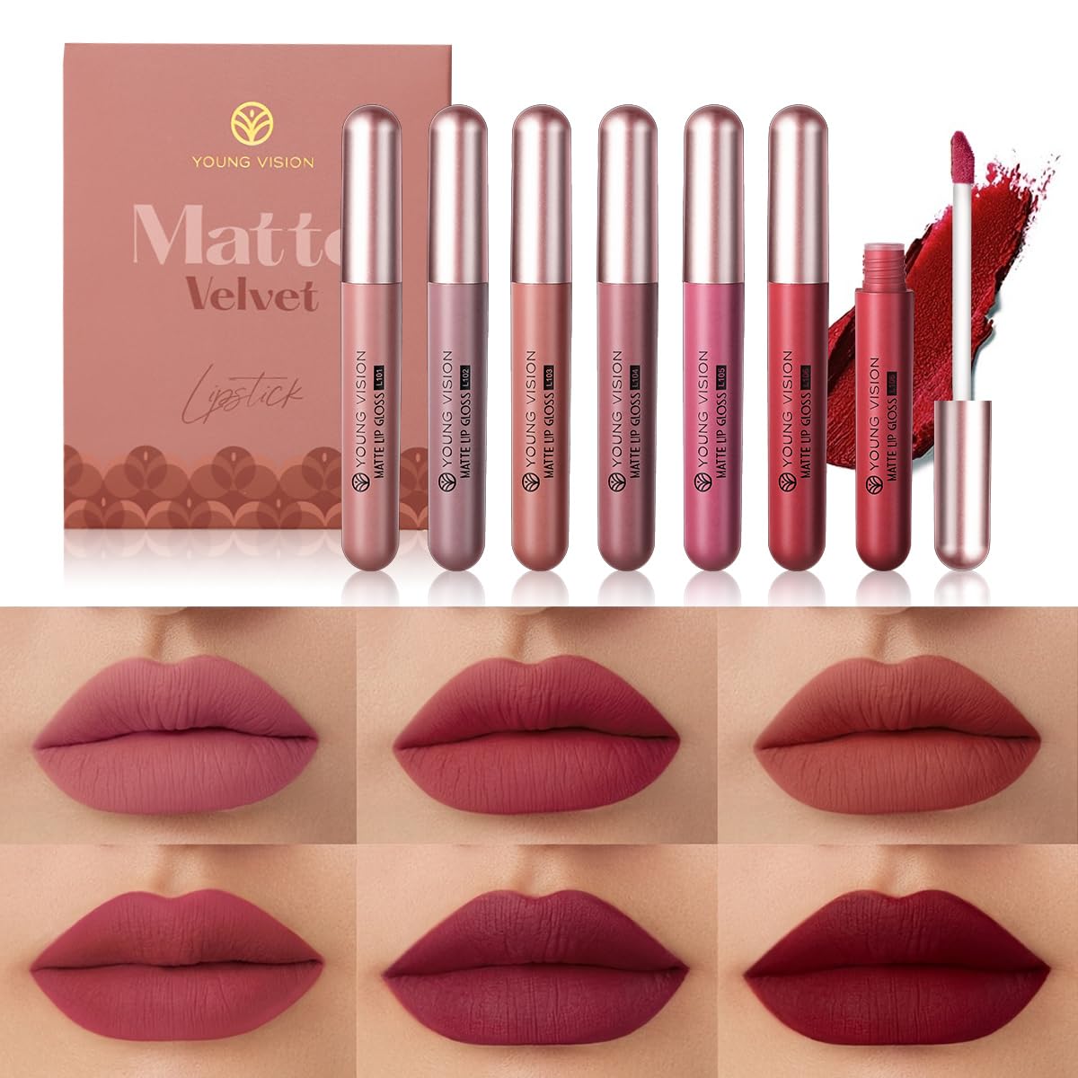 Young Vision 6-Pc Matte Nude Liquid Lipstick Set - Long-Lasting, Pigmented Shades For Women