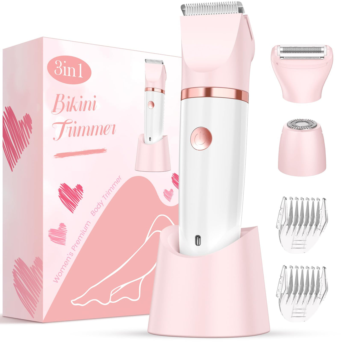 Bazivve Bikini Trimmer For Women - Rechargeable Painless Electric Razor, Waterproof, 3-In-1 Kit