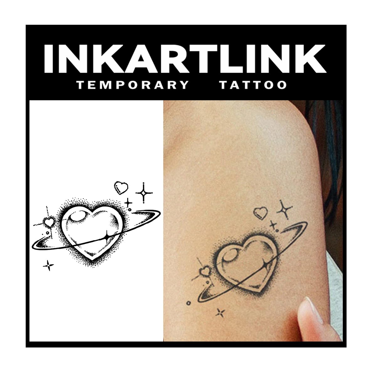 Inkartlink Semi-Permanent Tattoo Sheets - Love Planet Design, Waterproof, Realistic, 1-2 Weeks