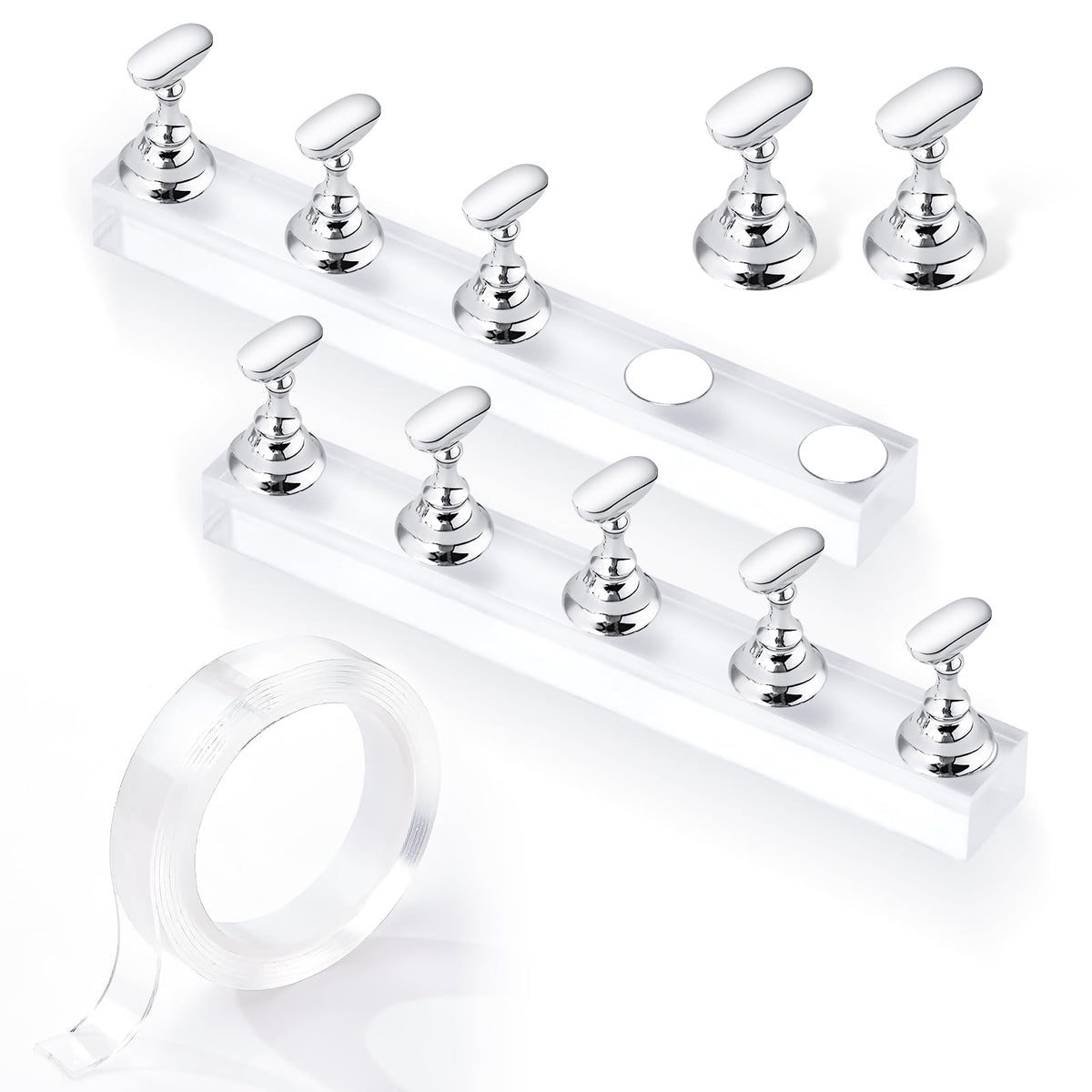 Makartt Silver Press On Nail Stand - Acrylic Nail Art Display Holder With Double-Sided Tape