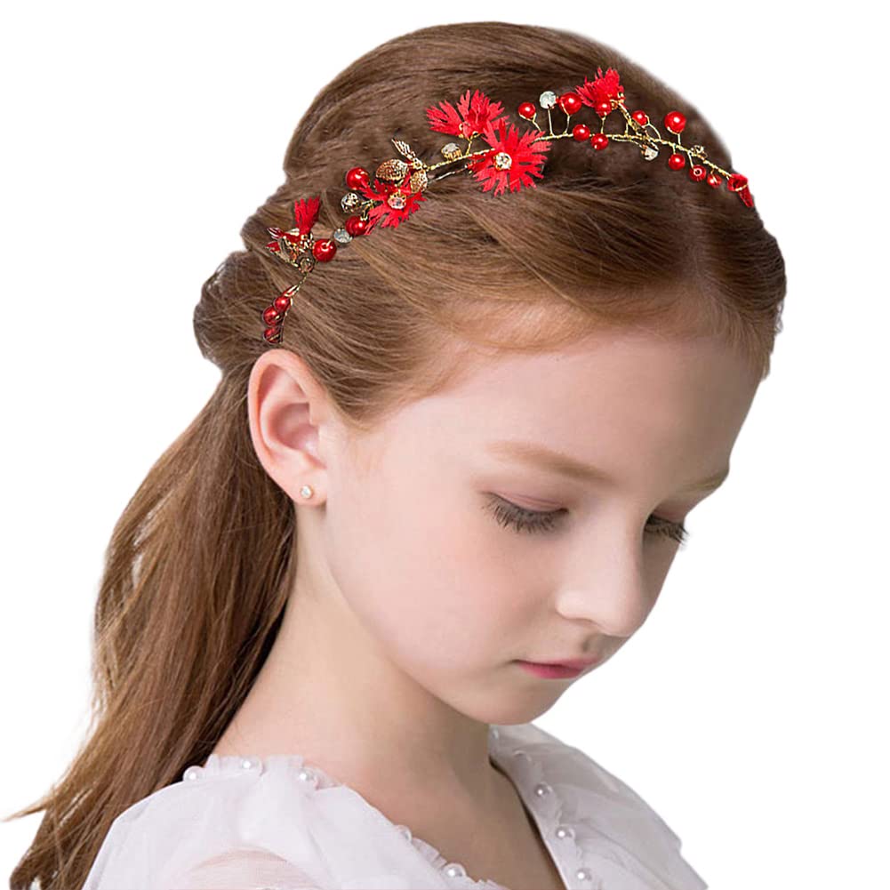 Prdgirl Gold Leaves Floral Headpiece Hair Vine Tiara For Bride Flower Girls Wedding Party