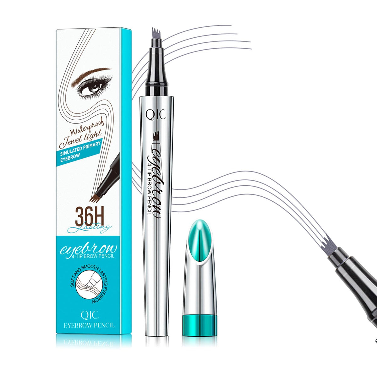 Qic Eyebrow Microblading Pen - Waterproof Long-Lasting 4 Tip Brow Pencil (Gray-05)