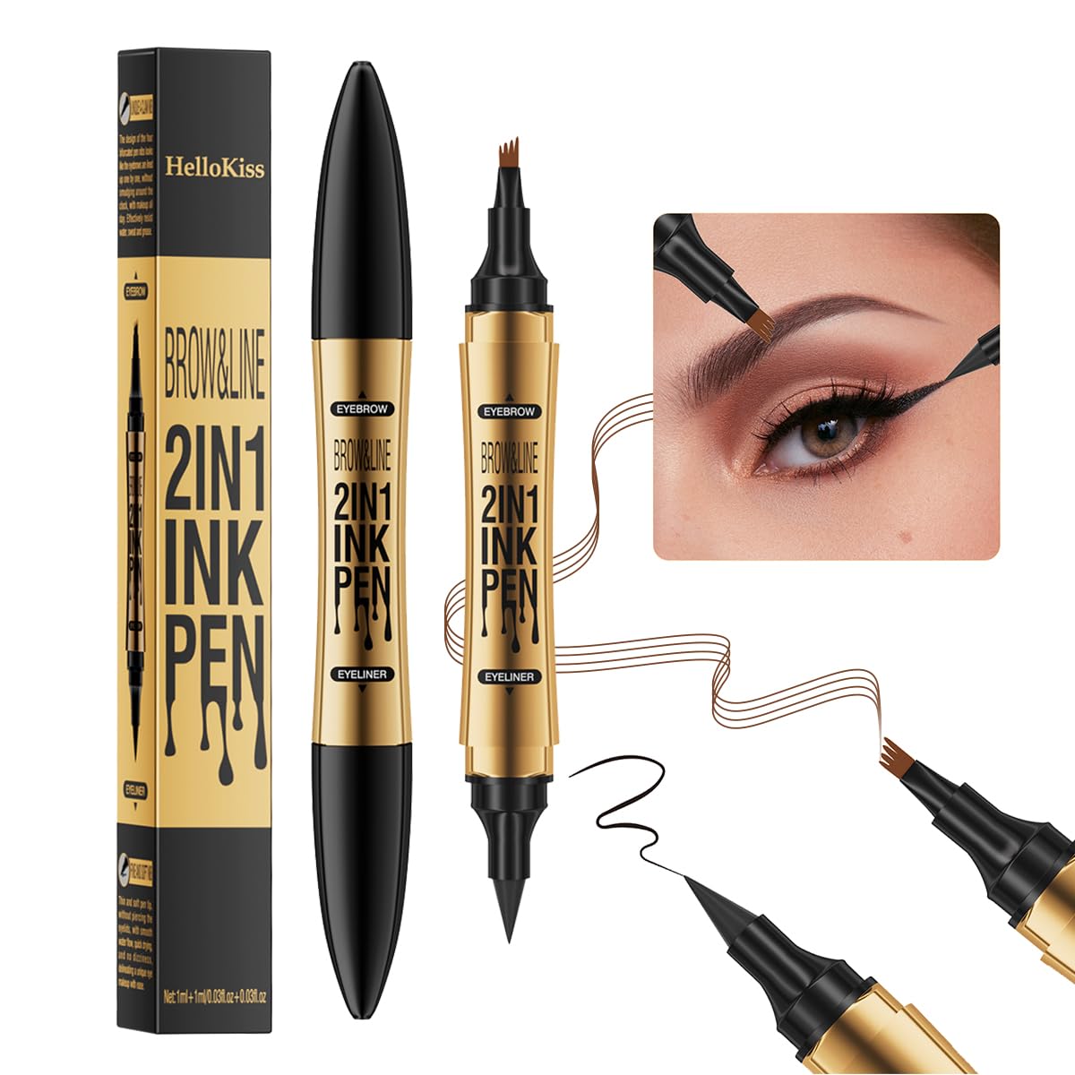 Hulyfw 2-In-1 Eyeliner Eyebrow Pencil, Light Brown & Black, Waterproof, Long-Lasting,