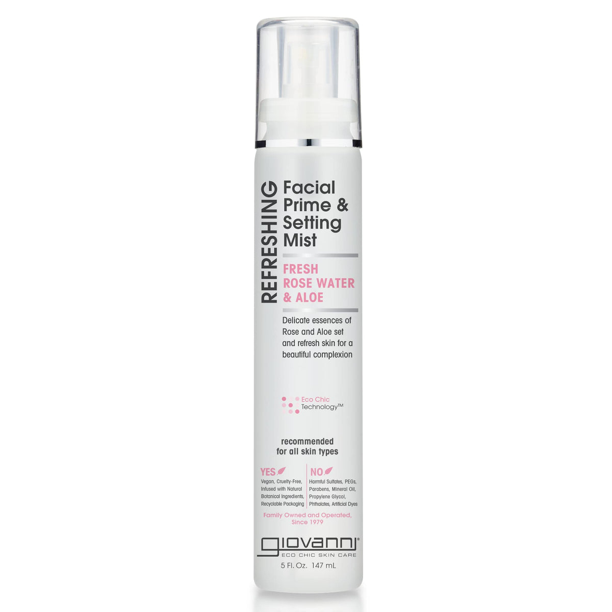 Giovanni Refreshing Facial Prime Setting Mist - Rose Water & Aloe, 5 Fl Oz