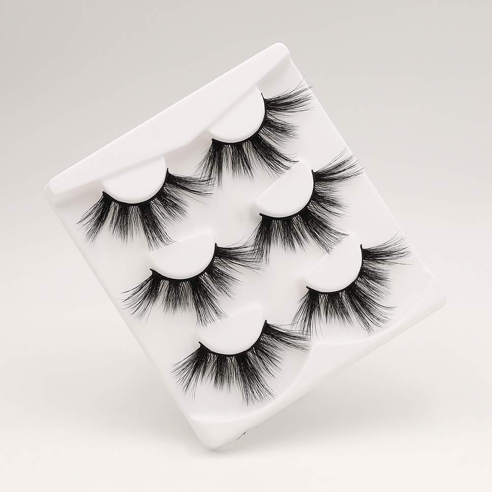 Waterfall 3D Faux Mink Eyelashes - 3 Pairs Soft Handmade Wispies For Natural Makeup Look