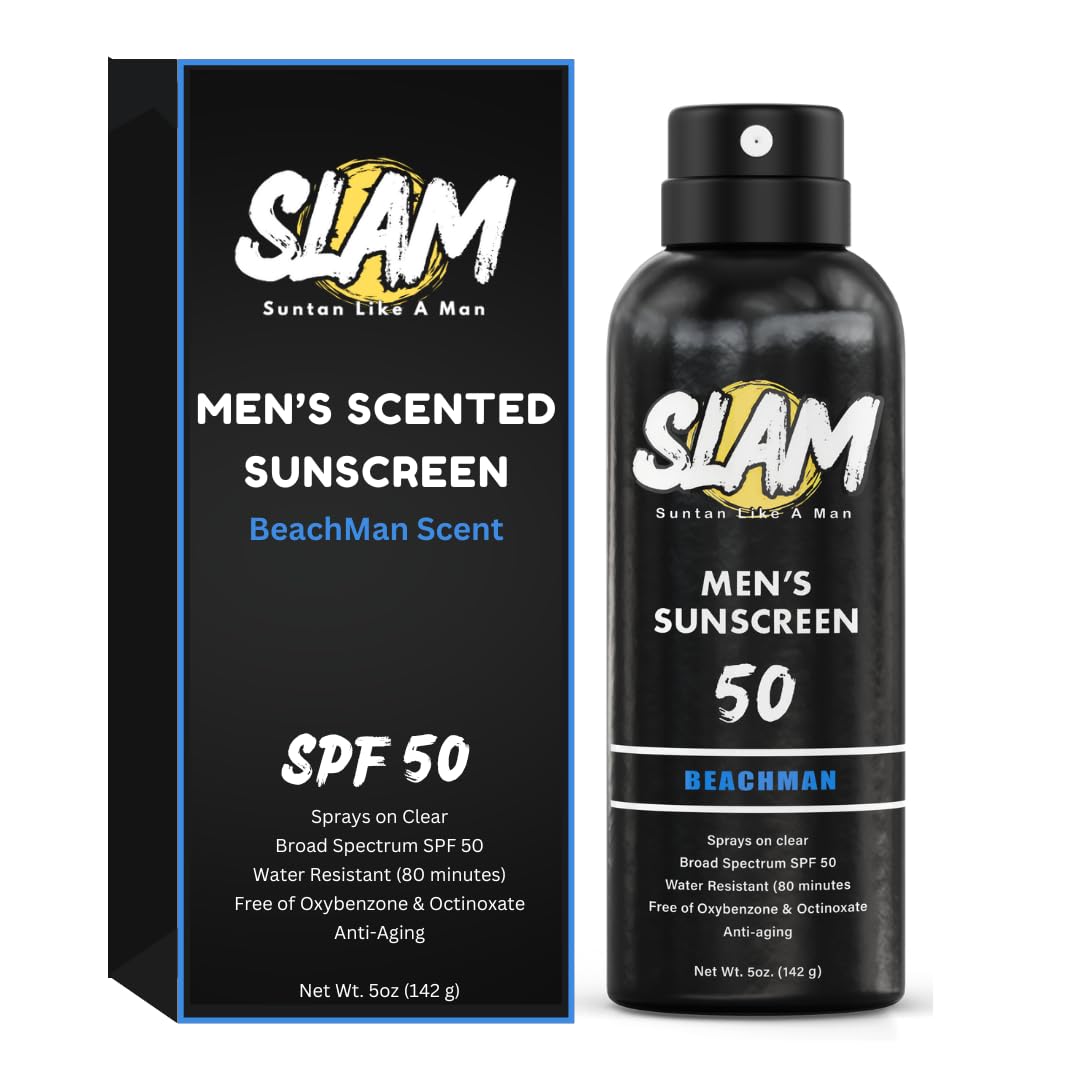 Slam Beachman Men'S Spf 50 Sunscreen Spray - Cedarwood Scent, Water & Sweat Resistant, Reef Safe