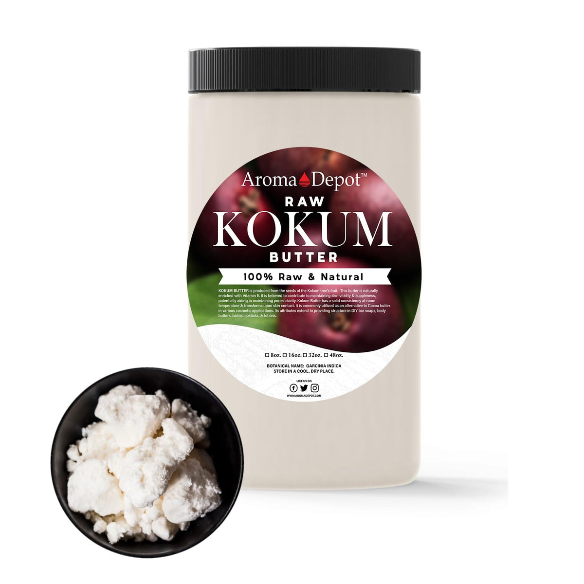 Aroma Depot Kokum Butter 1 Lb - 100% Pure Raw For Skin, Hair & Body Care, Cold Pressed