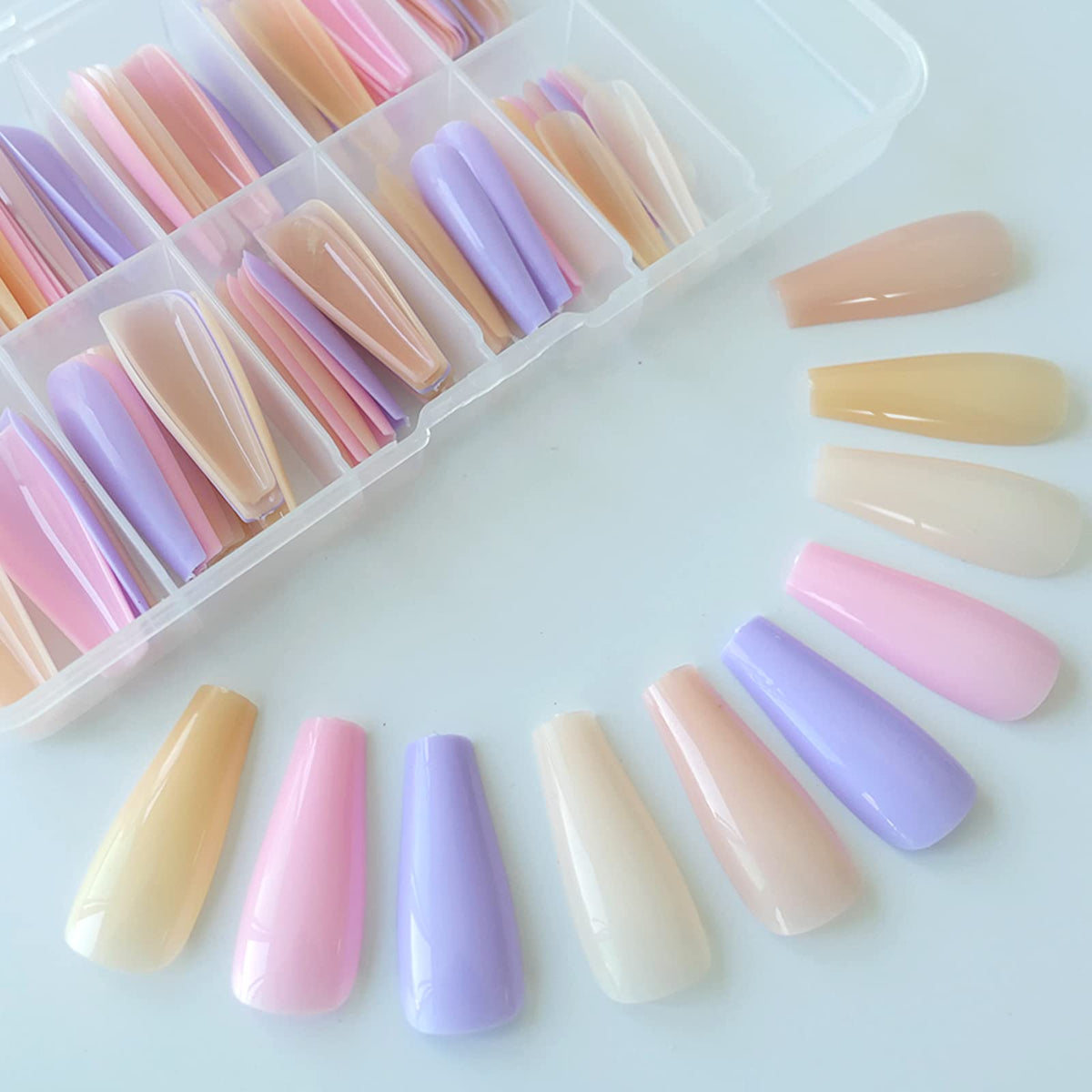 Lifextol Extra Long Ballerina Fake Nails 100pcs Glossy Mixed Color Full Cover Acrylic