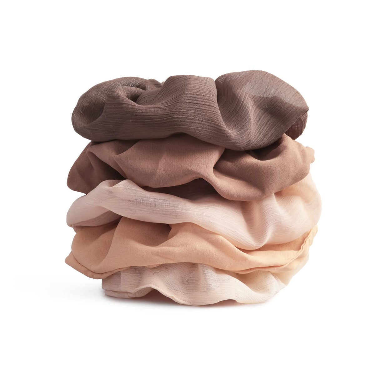 Kitsch Crepe Hair Scrunchies - Large 5Pc Pack, Cute Hair Ties For Women & Girls, Terracotta