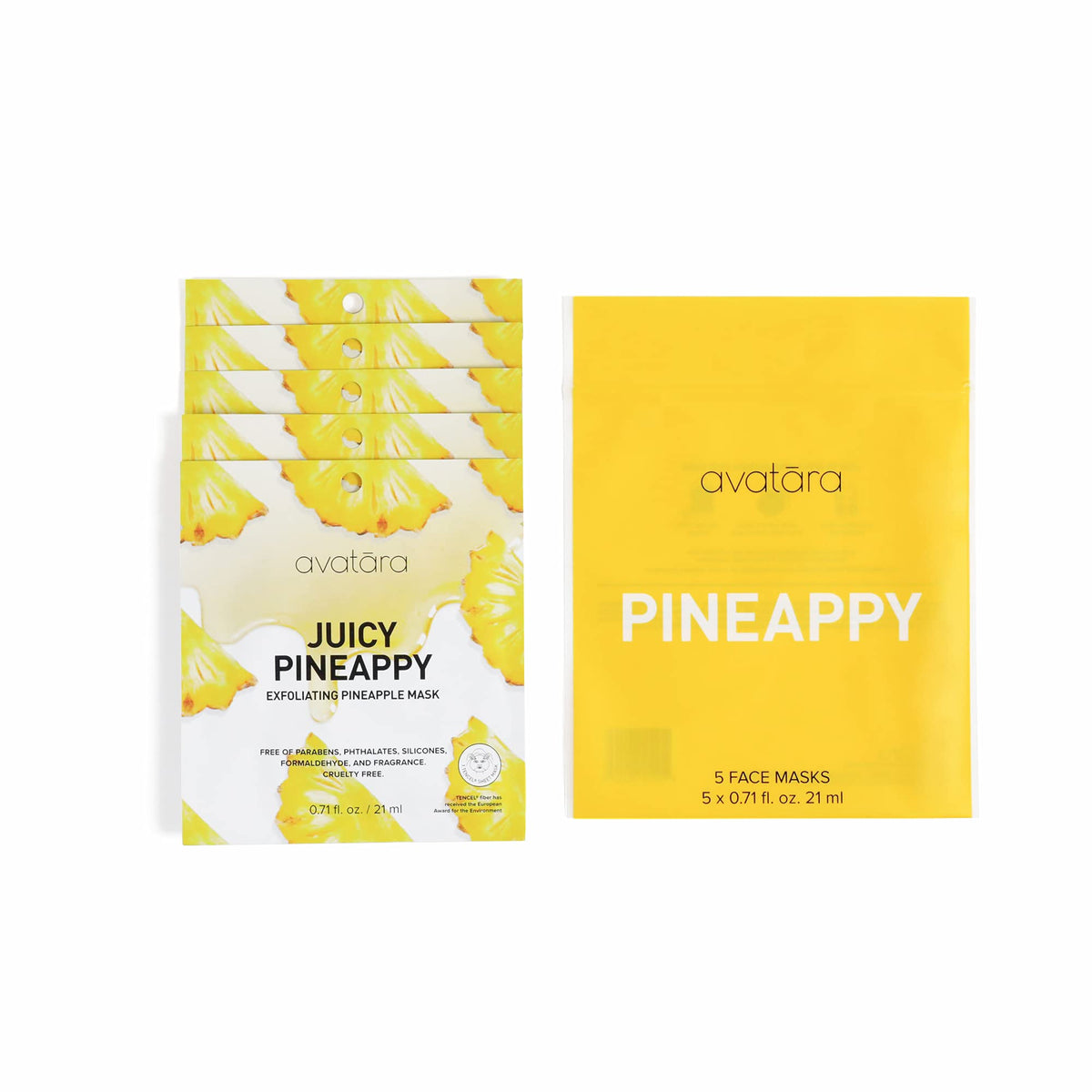 Avatara Juicy Pineapple Exfoliating Facial Mask - Hydrating Sheet Masks, 5 Pack