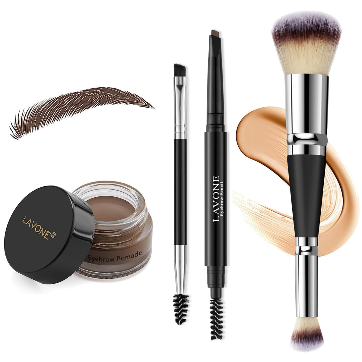 Lavone Dark Brown Eyebrow Pencil Makeup Kit With Waterproof Pencil, Pomade & Brushes