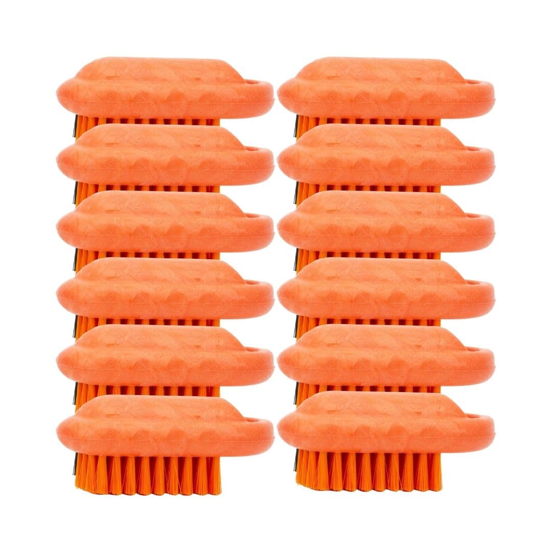 SPARTA Heavy-Duty Nail Scrub Brush, Stiff Bristles, 5&quot; Orange, Pack of 12 for Mechanics & Garden