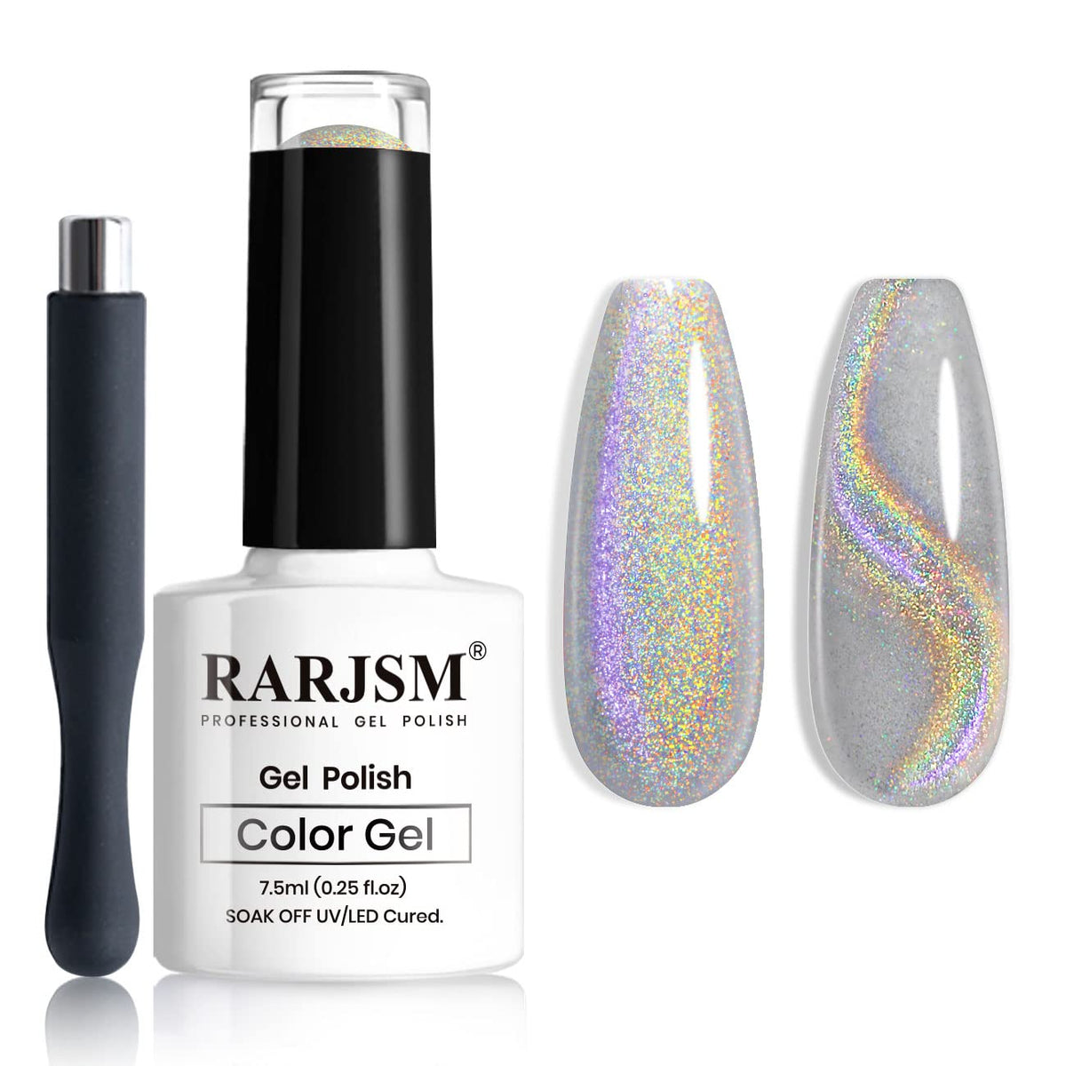 Rarjsm Cat Eye Gel Nail Polish - Holographic Glitter, Uv Led Soak Off, 7.5Ml