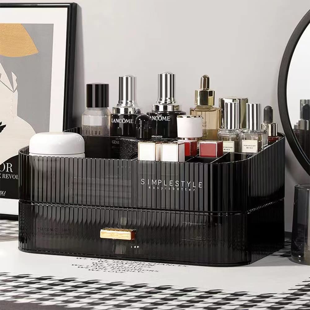 Miuopur Clear Black Makeup Organizer With Stackable Drawers For Vanity, Desk & Dresser