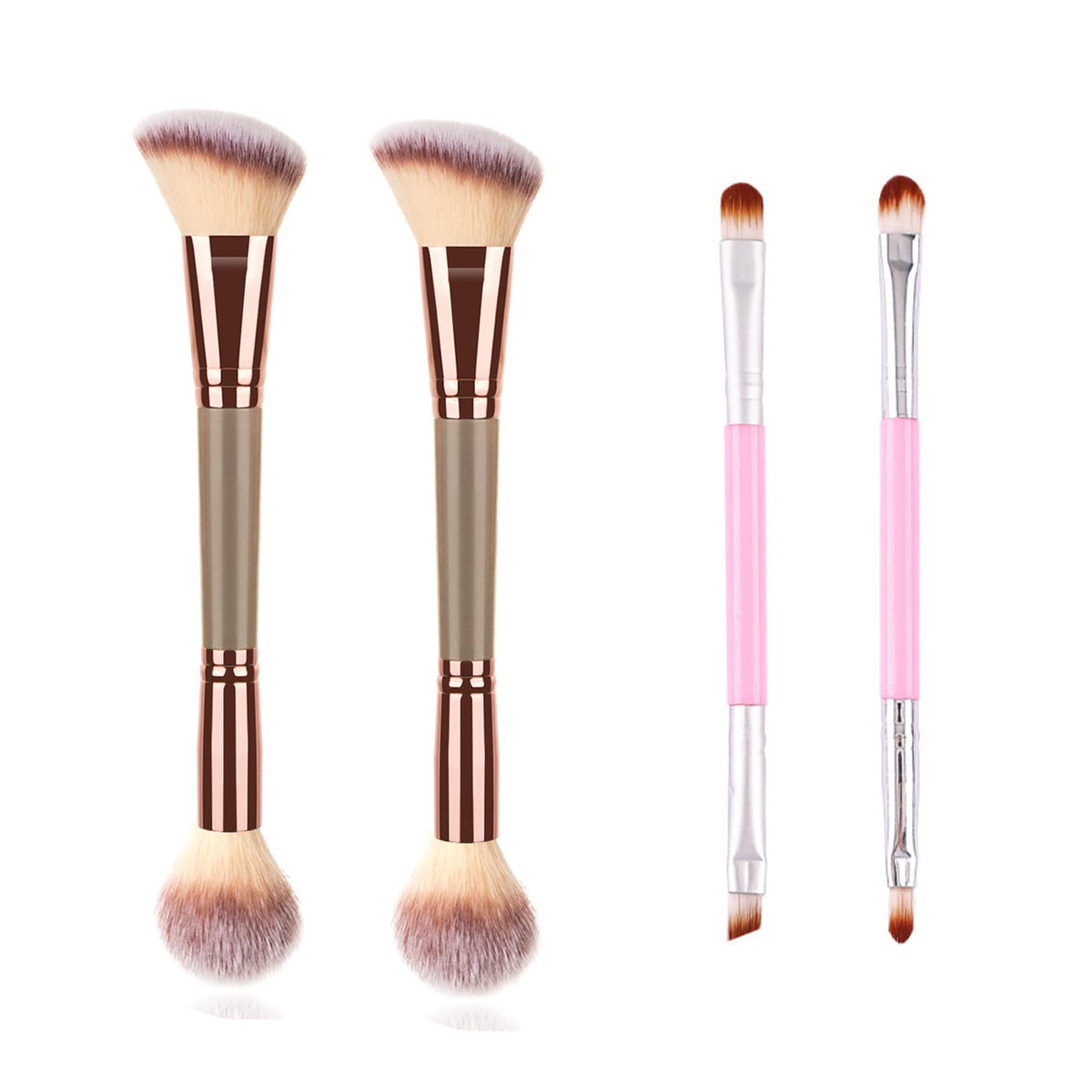 Uaiagm 4Pcs Dual-Ended Makeup Brushes Set For Flawless Liquid, Cream & Powder Application