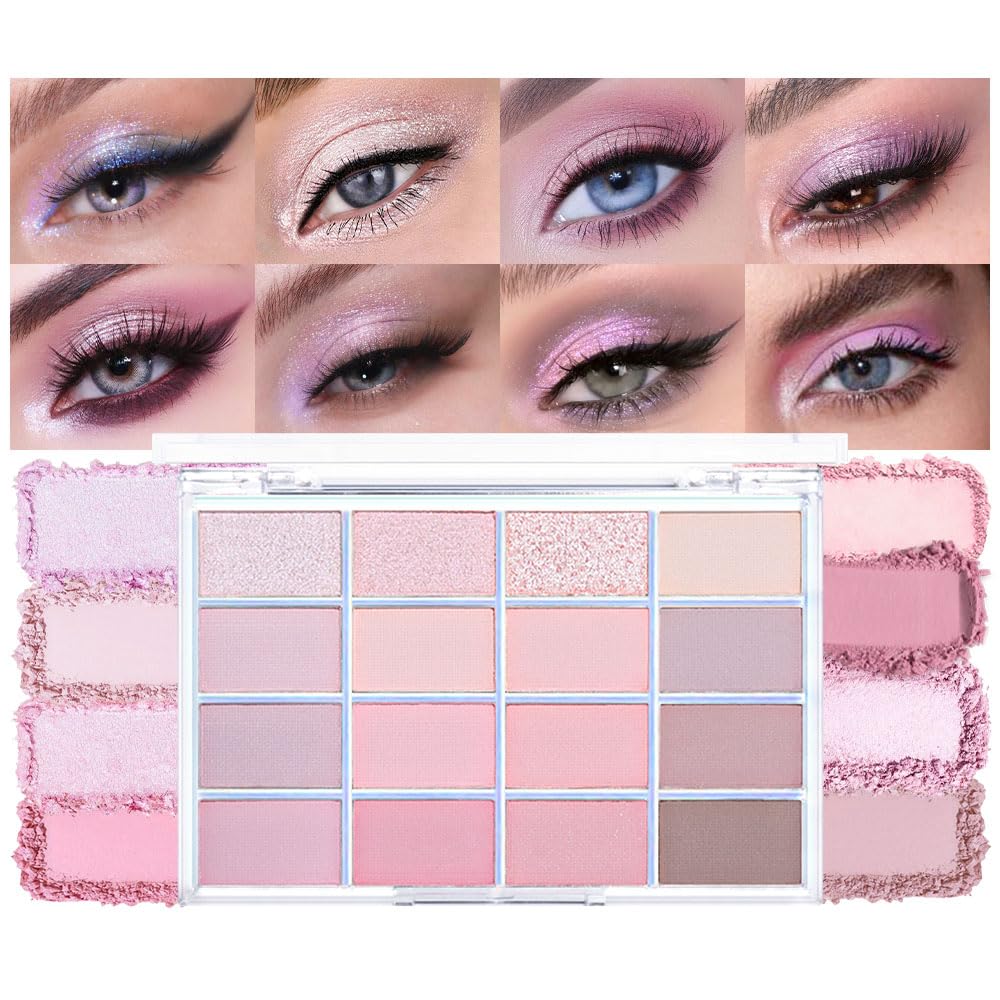 Cakaila 16-Color Matte Eyeshadow Palette - Pink Nude Taupe, Long-Lasting & Waterproof Makeup