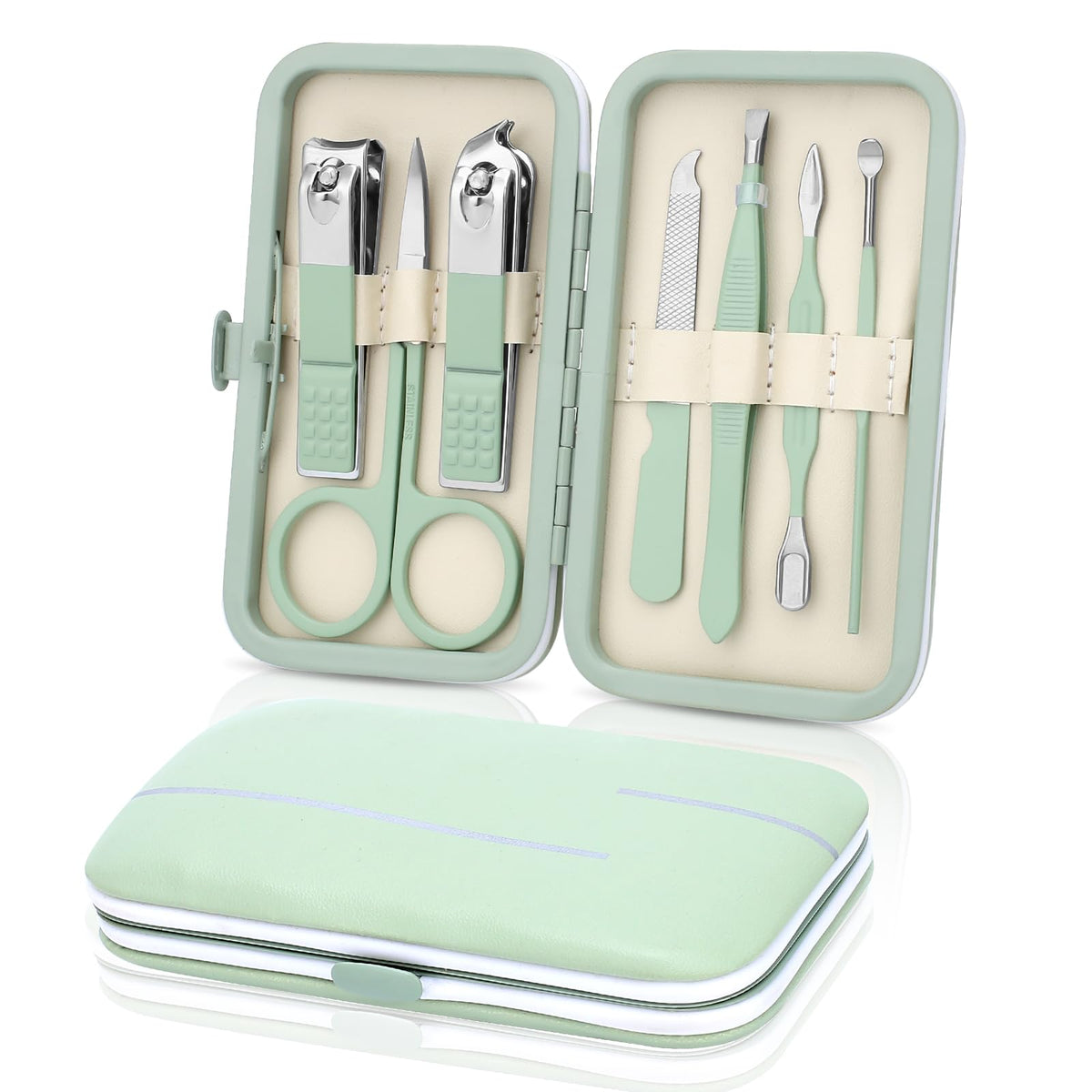 Lifhap 7-In-1 Manicure Set - Stainless Steel Nail Care & Pedicure Kit, Green