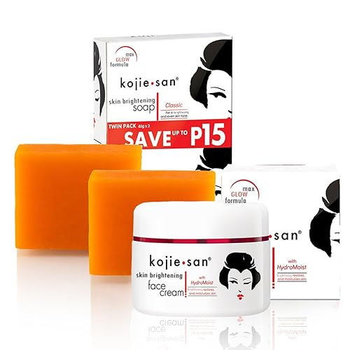 Kojie San Kojic Acid Soap Set – Dark Spot Remover With Coconut & Tea Tree Oil, 2 Bars + Face Cream