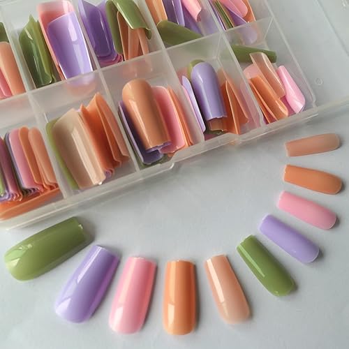 Lifextol 100PC Mixed Color D Square Fake Nails Full Cover Acrylic Ballerina Press-On Nails