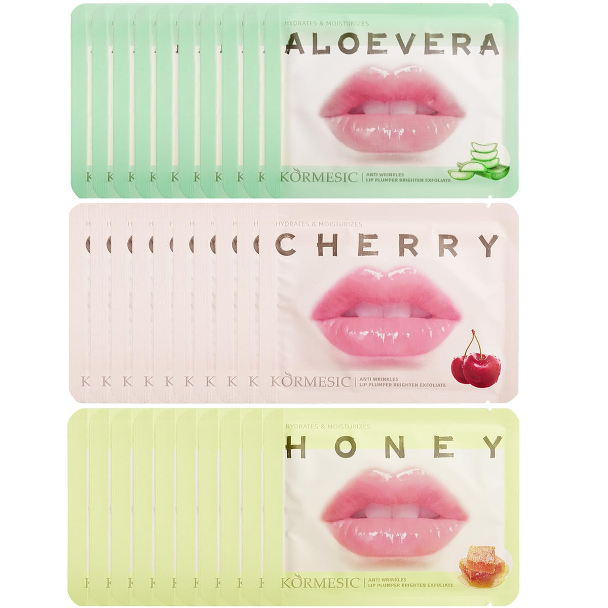 Qawnfy 30 Pcs Collagen Crystal Lip Masks - Moisturizing, Anti-Aging, Honey & Cherry Treatment