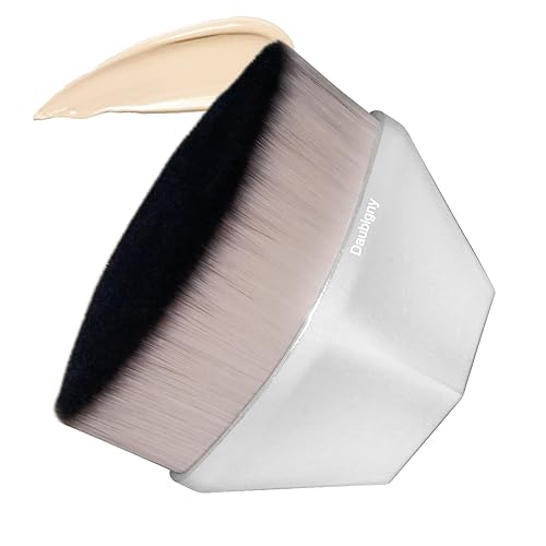 Daubigny Flat Top Kabuki Foundation Brush - Silver Makeup Brush for Liquid & Powder with Case