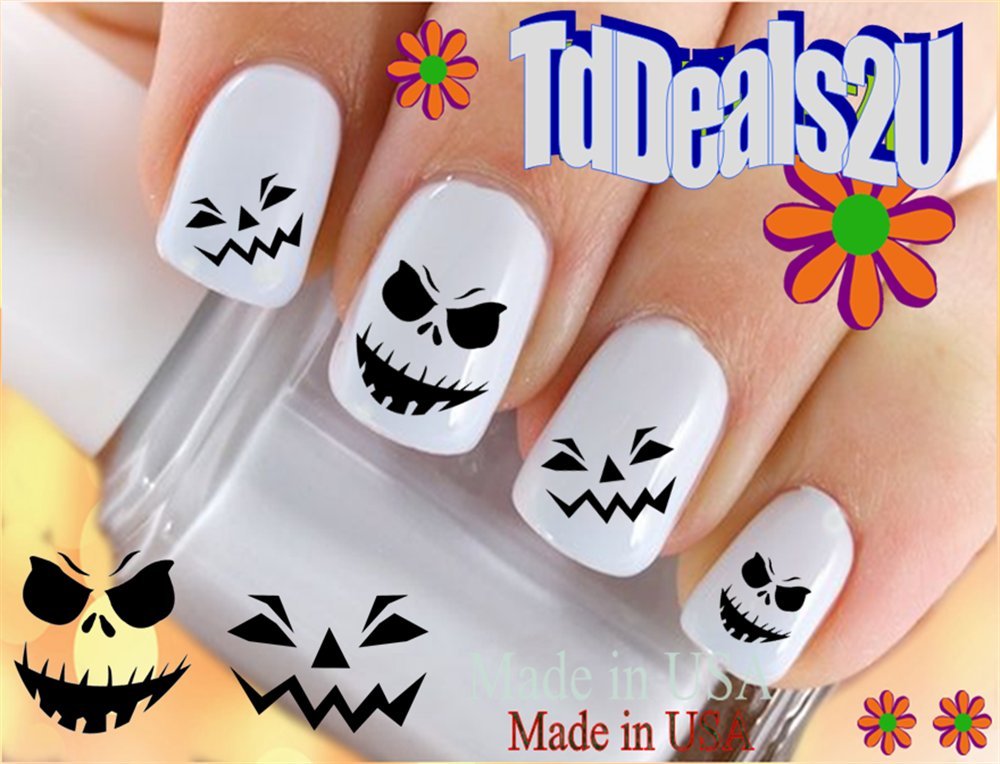 Hipzysticky Halloween Nail Art Decals - Scary Pumpkin Face Jack O Lantern Waterslide Manicure