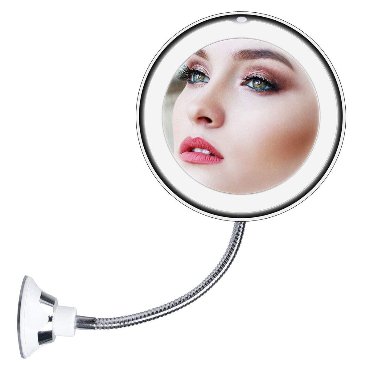 Brightown 10X Magnifying Mirror With Light, Flexible Gooseneck, Cordless Suction Cup, White