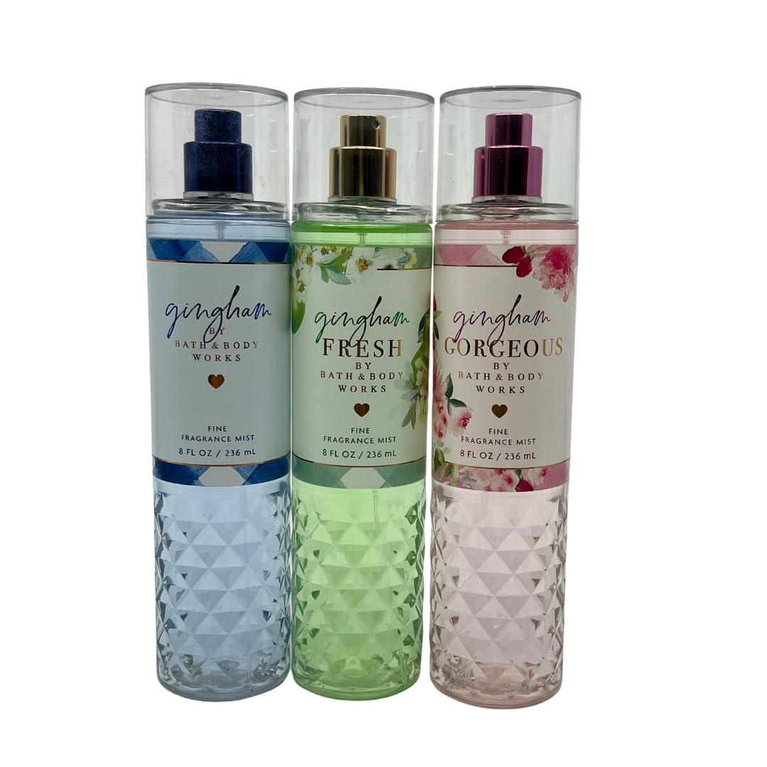 Bath & Body Works Gingham Mists Pack Of 3 - New Scents: Original, Fresh, Gorgeous - 8 Fl Oz