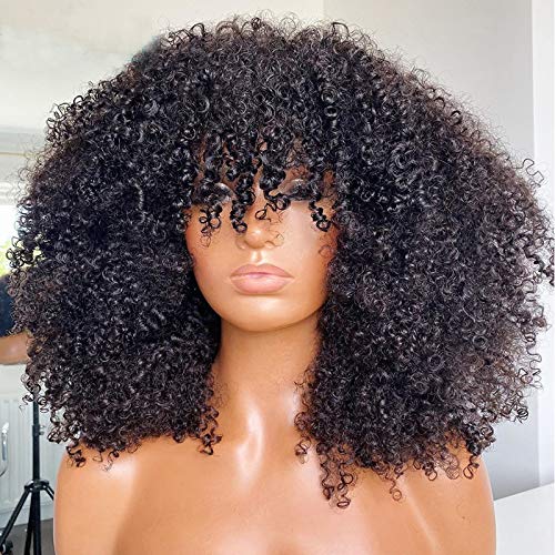 Arukihair 24&quot; Afro Kinky Curly Wig With Bangs - 200 Density Virgin Brazilian Human Hair