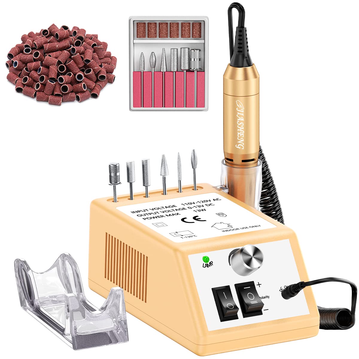 JIASHENG 20000 RPM Electric Nail Drill - Professional Nail File for Acrylic & Gel Nails, Gold