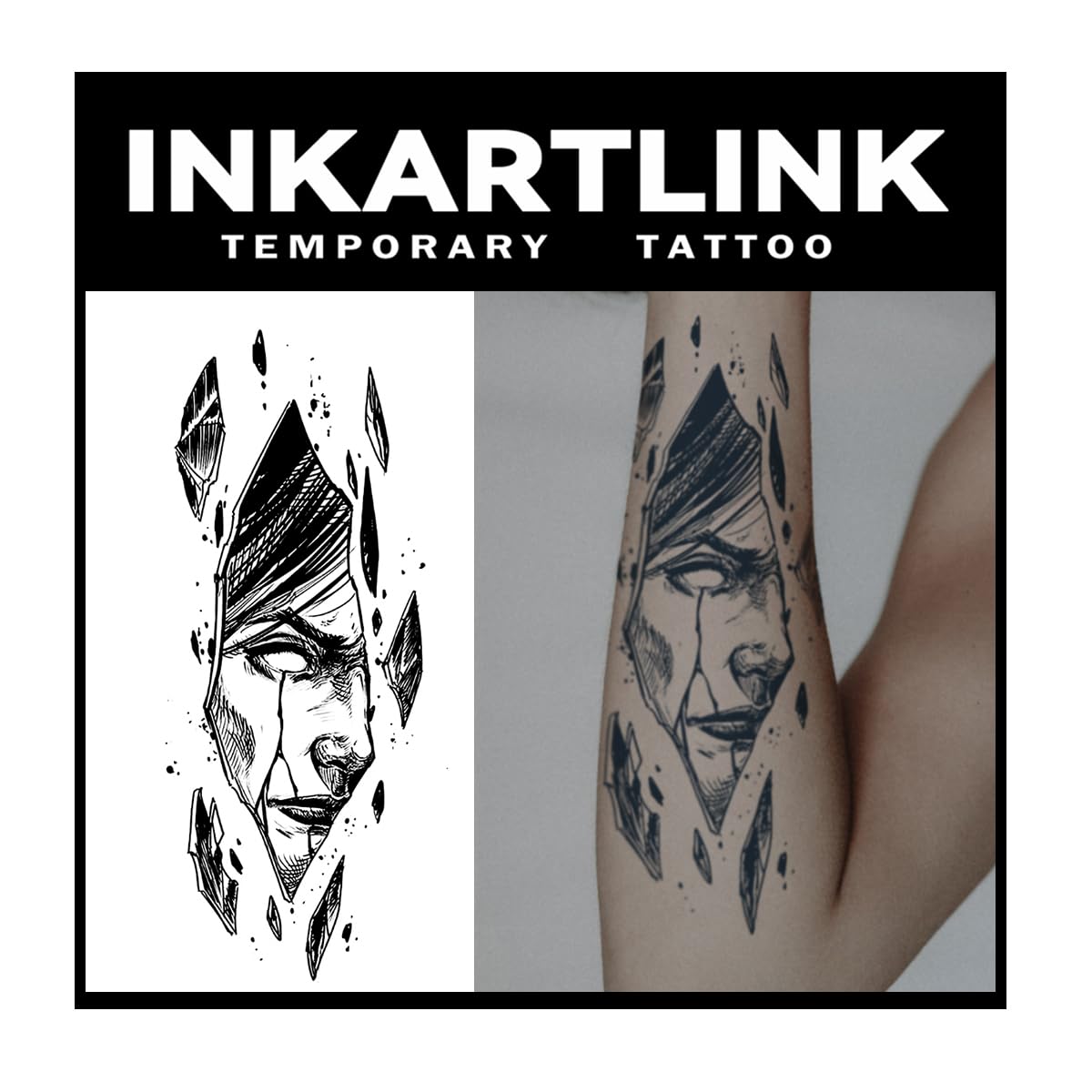 Inkartlink Large Shattered Design Semi-Permanent Tattoo - Waterproof, Realistic, Lasts 1-2 Weeks