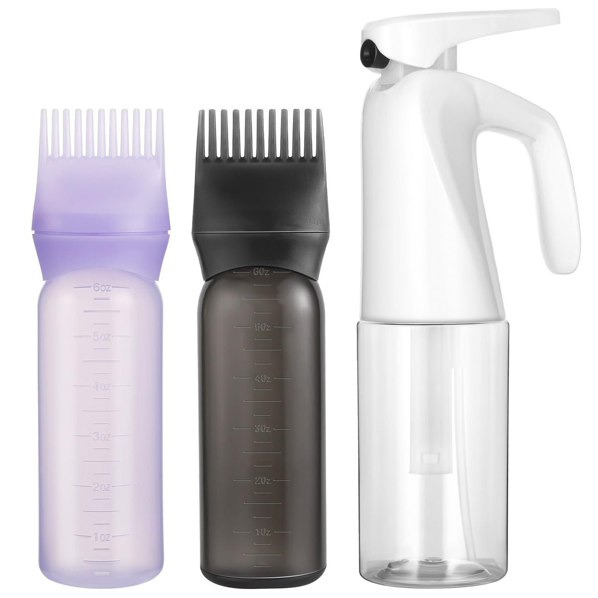 Pimoys Purple & Black Hair Oil Applicator Bottle & Continuous Spray Mister For Dye Hairstyling