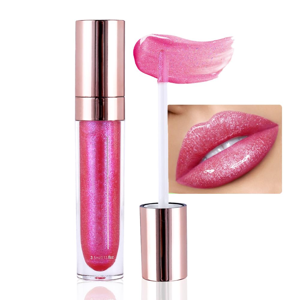 Evpct Blush Red Glitter Lipstick - Long Lasting Waterproof Metallic Lip Gloss For Women