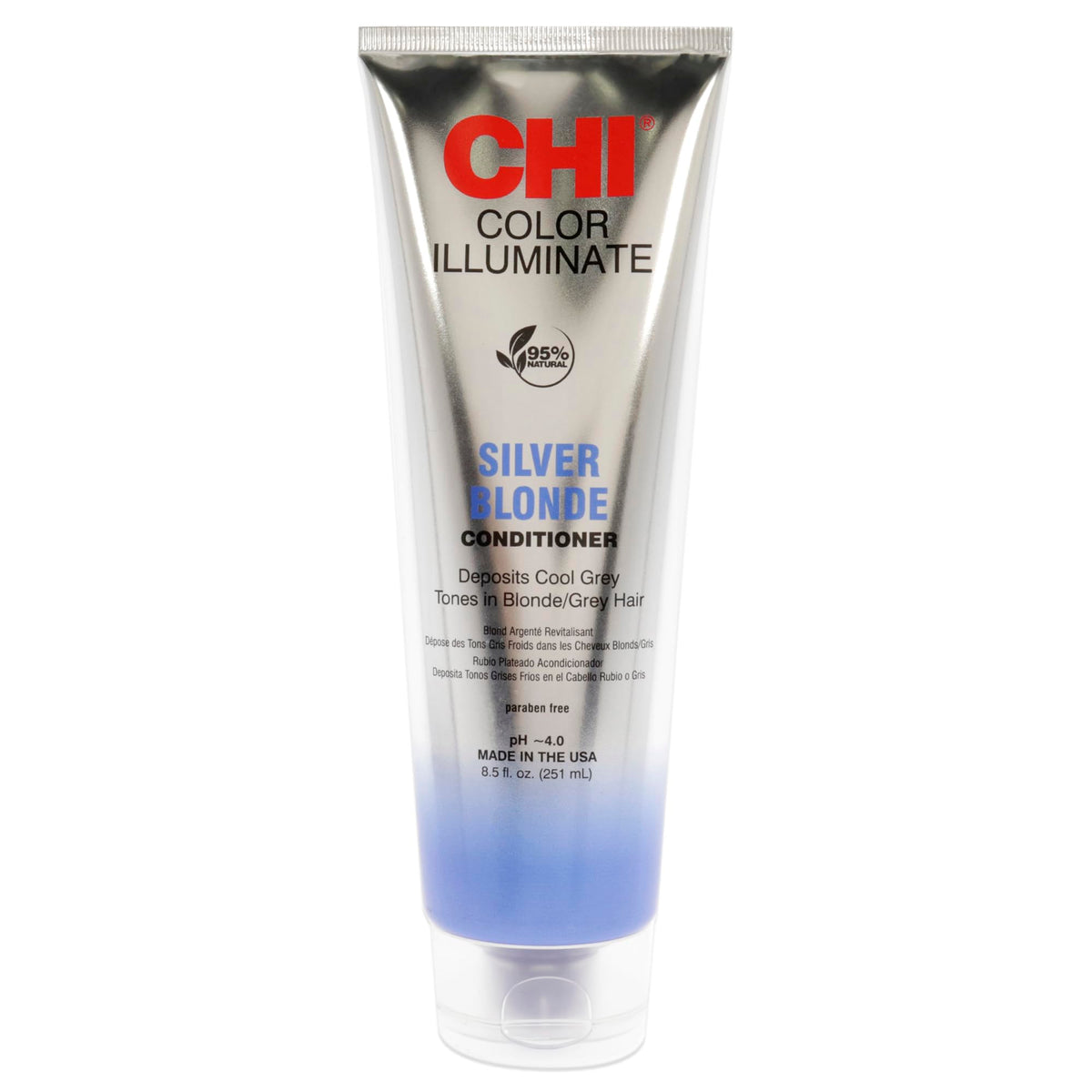 Chi Ionic Color Illuminate Conditioner - 95% Natural, Sulfate & Paraben Free, 8.5 Oz, Silver Blonde