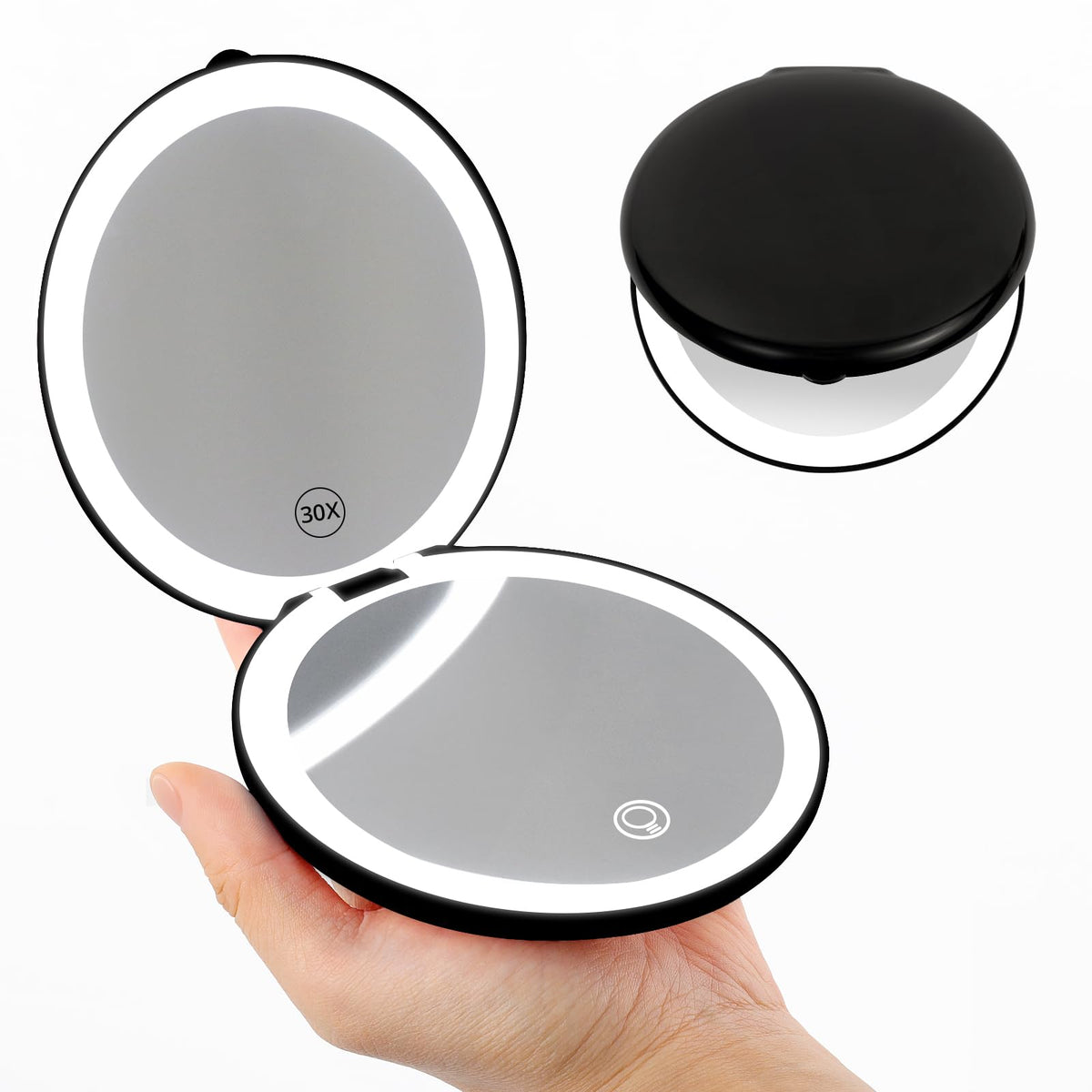 Fabuday 4.8&quot; Compact Led Lighted Makeup Mirror - 1X/30X Magnification, Foldable, Black