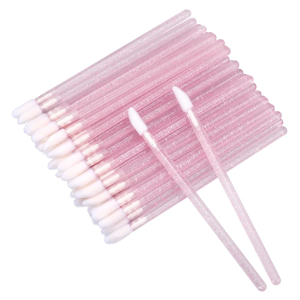 G2Plus 100Pcs Pink Glitter Crystal Lip Brushes - Disposable Lip Gloss Applicators For Makeup