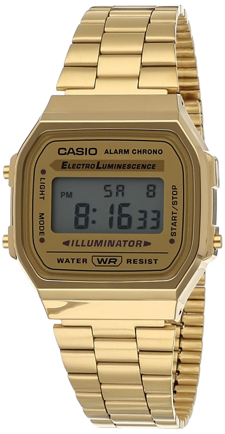 Casio Vintage Retro Gold Stainless Steel Digital Unisex Watch A168Wg9Ur, Grey, 38.6Mm