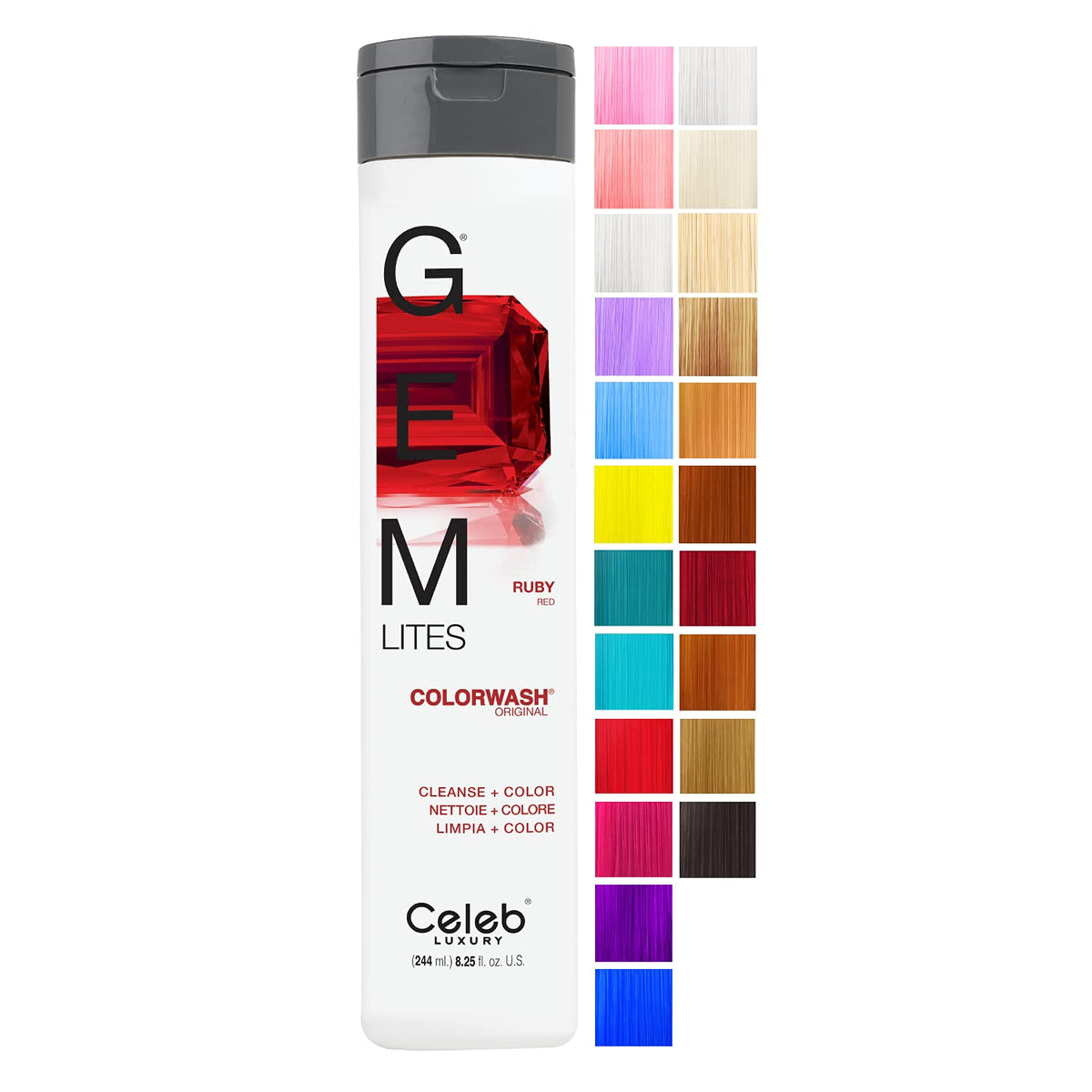 Celeb Luxury Ruby Gem Lites Colorwash - Semi-Permanent Hair Color Shampoo, 8.25 Fl Oz