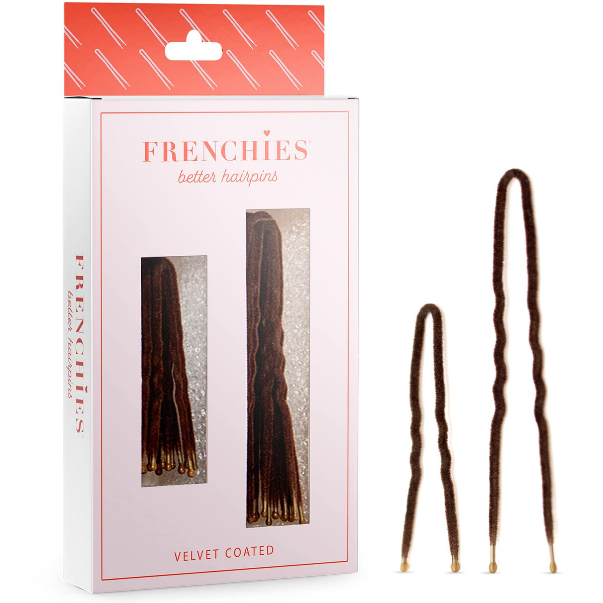 Frenchies Ultra Flocked Hair Pin Set, 20 Count Brown, Soft Updo Pins for Women, Wedding & Extensions