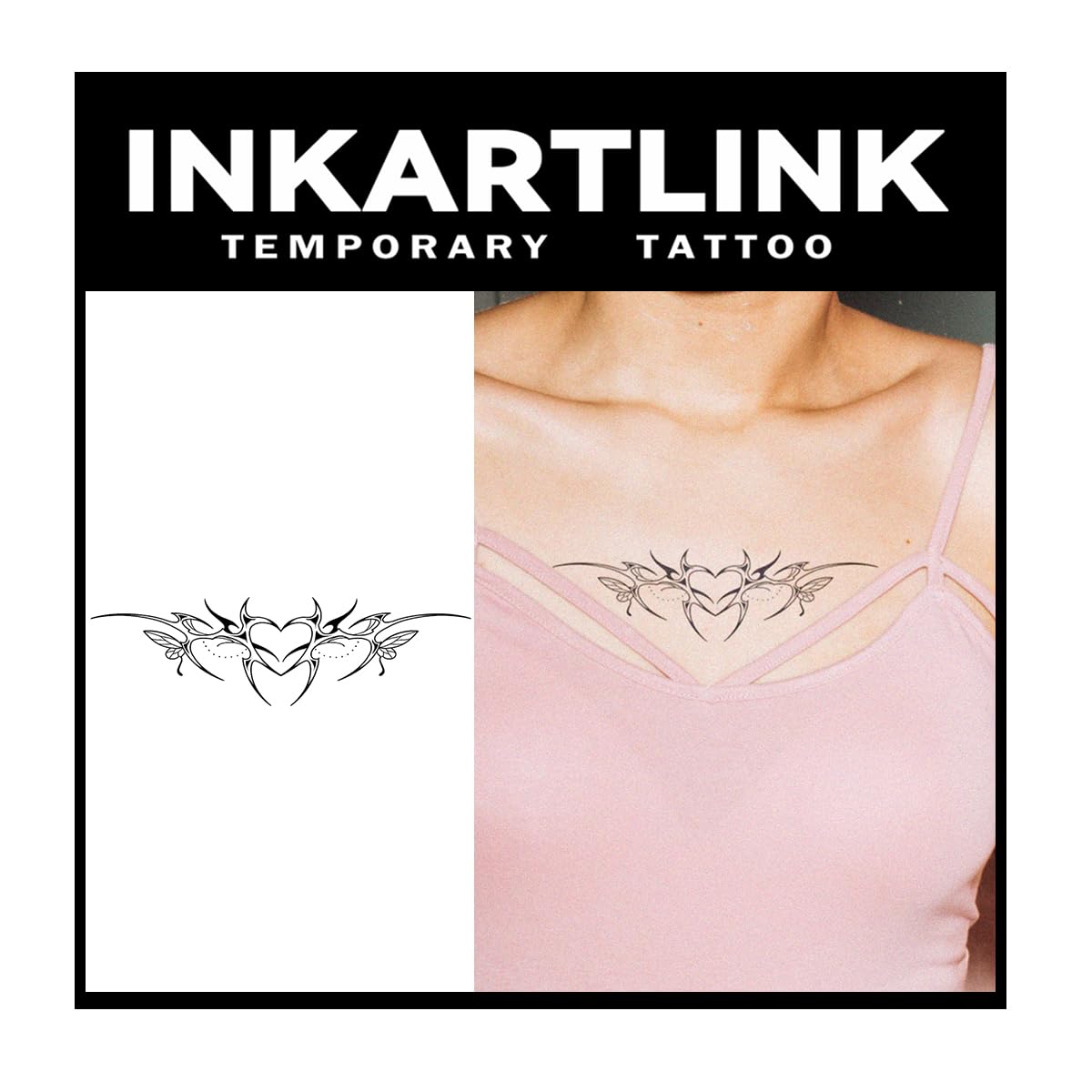 Inkartlink Large Devil Heart Design Temporary Tattoo - Waterproof, Lasts 1-2 Weeks, No Adhesive