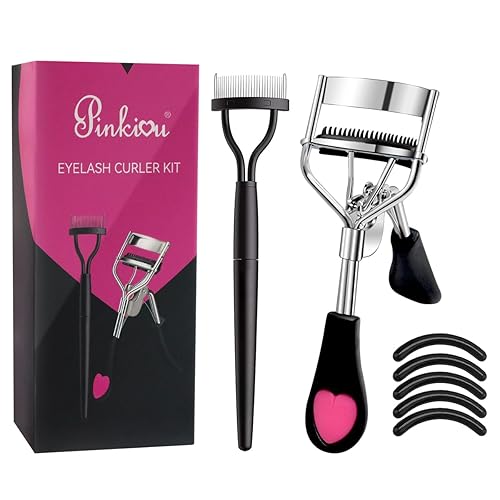 Pinkiou Eyelash Curlers Set With Comb - Ergonomic Heart-Shaped Lash Curler For Daily Makeup