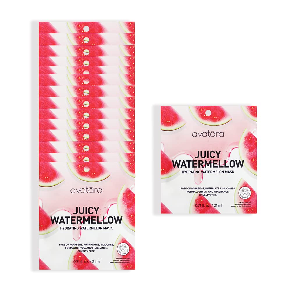 Avatara Juicy Watermellow Facial Mask, 15 Hydrating Sheet Masks With Watermelon & Hyaluronic Acid