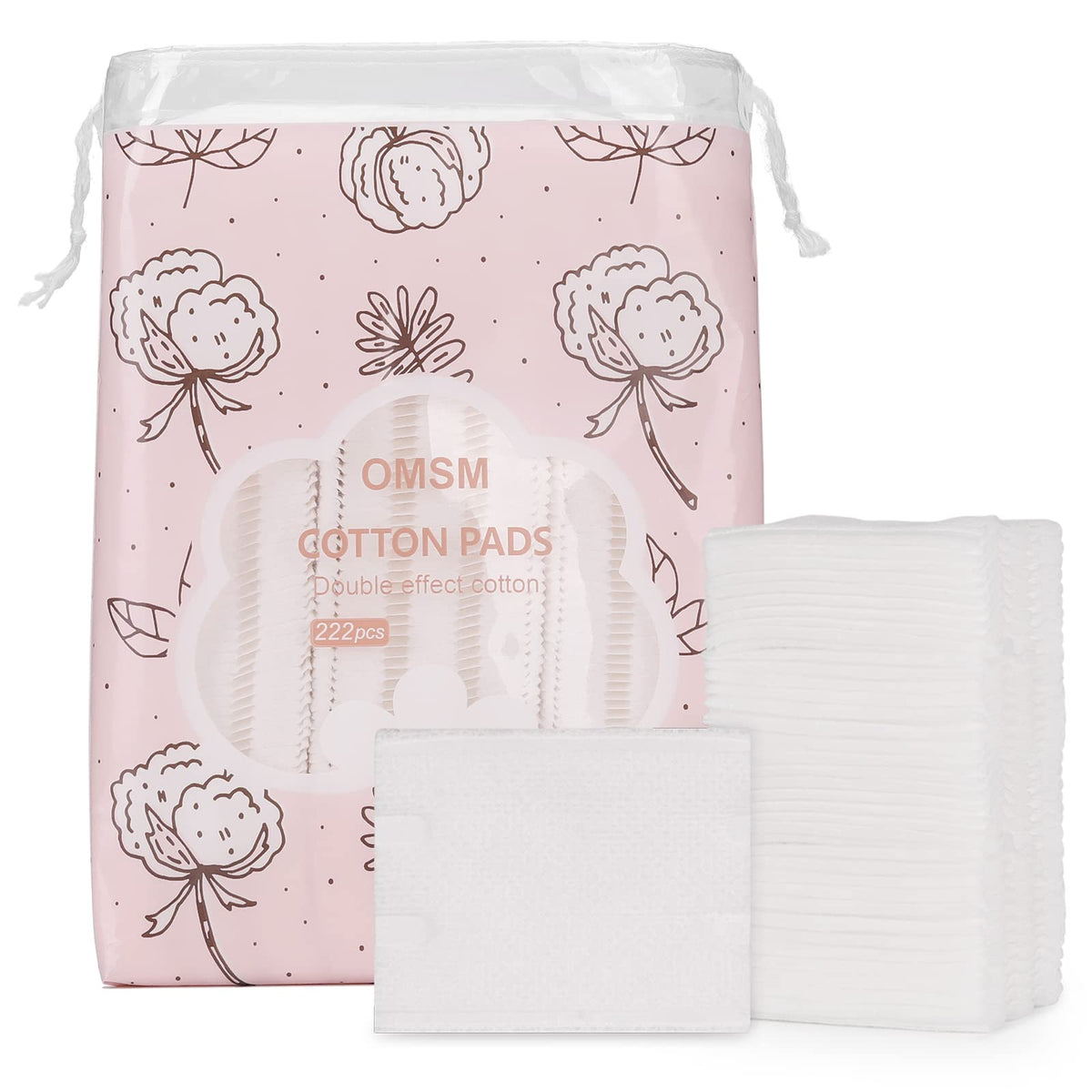 Omsm Cotton Pads - Hypoallergenic Makeup Remover Squares, Lint-Free, 222 Count, Pure Cotton