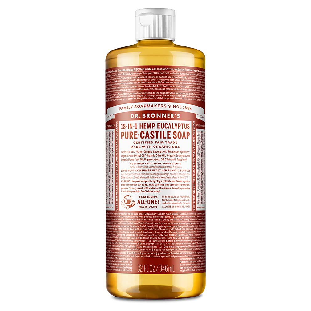 Dr. Bronner'S Pure-Castile Liquid Soap Eucalyptus 32Oz - Organic, Vegan, 18-In-1 Uses