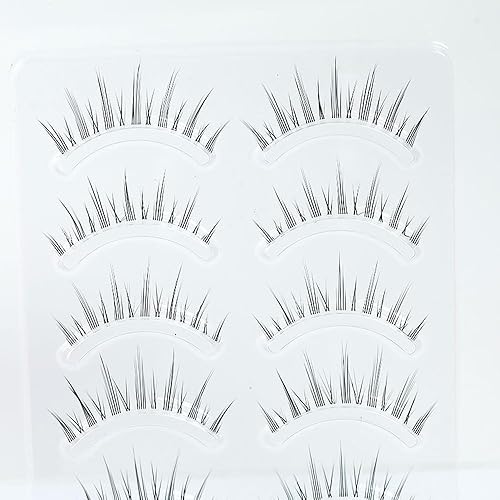 Lasgoos Natural Look Fake Eyelashes, 5 Pairs, Short Clear Band, Synthetic Hair, Black